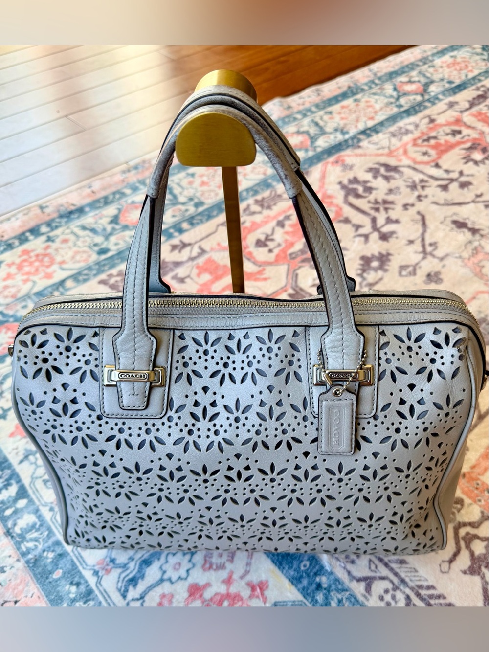 Coach Taylor Eyelet Leather Satchel with Accent Scarf (Style Number F27392). - Picture 3 of 14